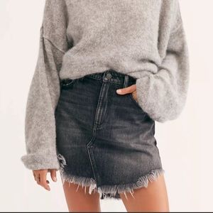 Free People Maverick black denim fringe skirt 31